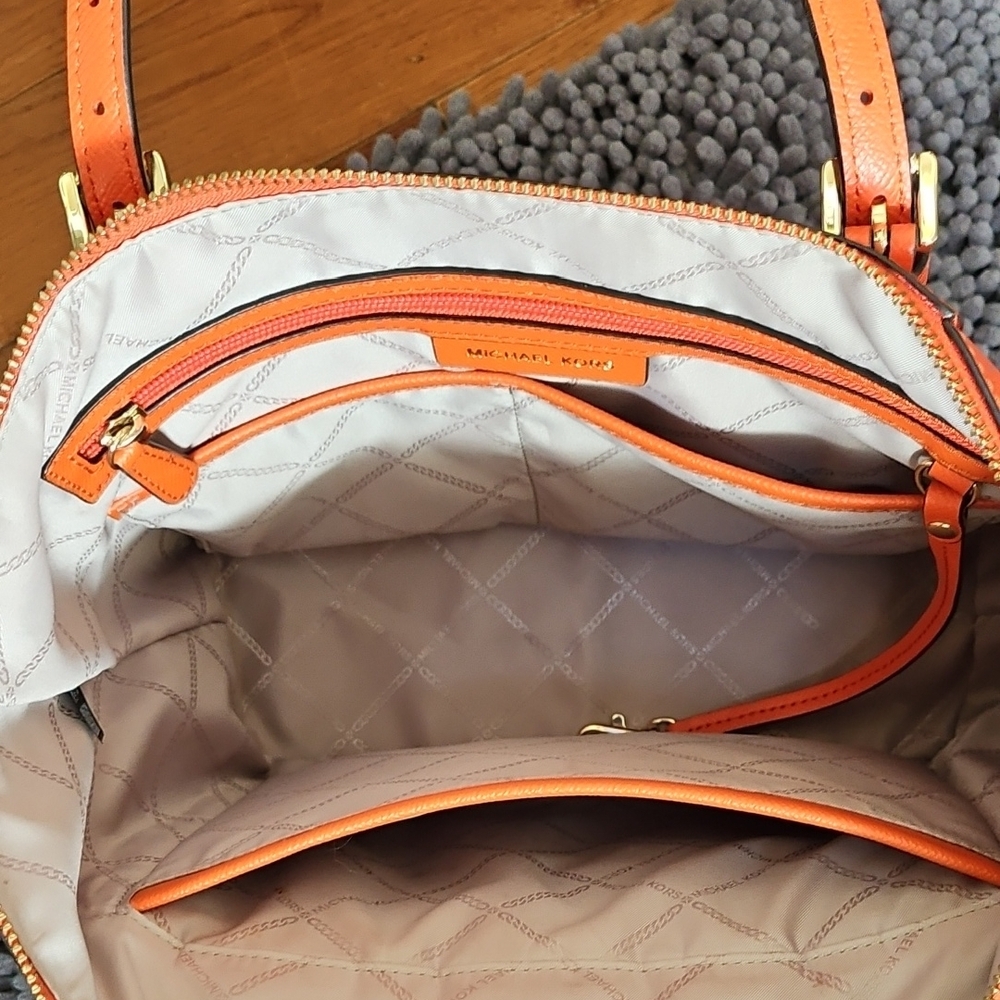 Michael Kors Orange Saffiano Leather Tote with Gold Charm - Picture 3 of 6